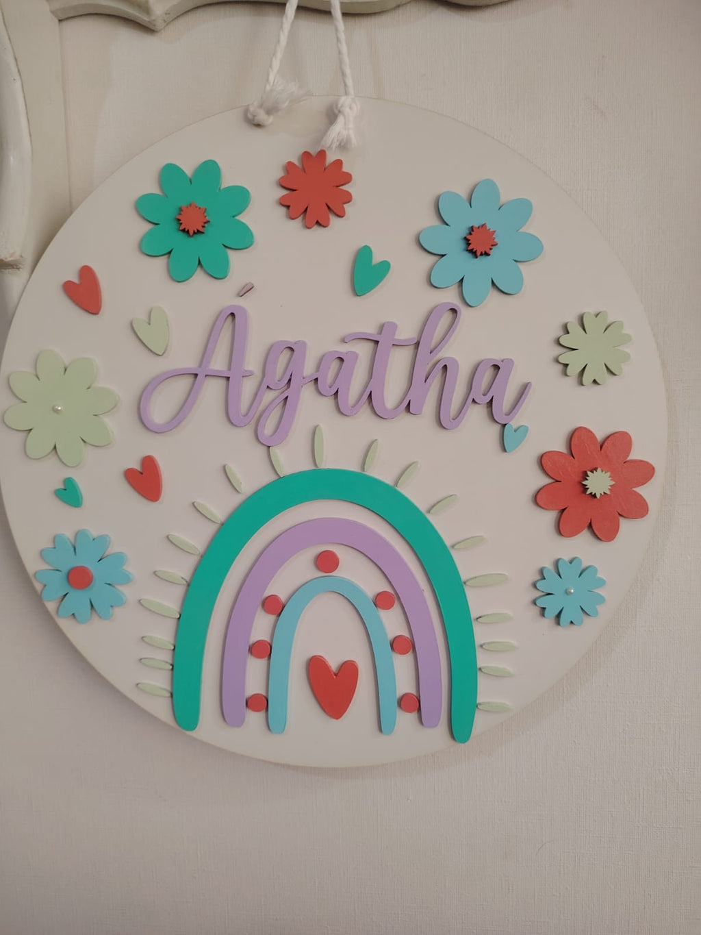 Letrero Infantil-  Arcoíris y flores