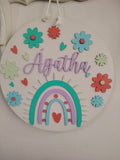 Letrero Infantil-  Arcoíris y flores