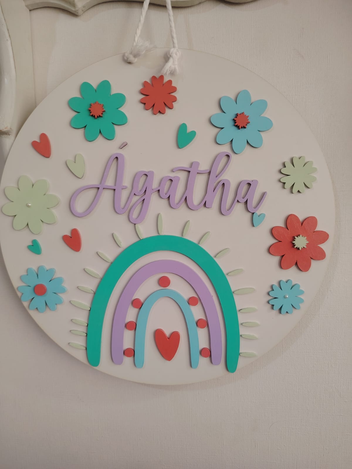 Letrero Infantil-  Arcoíris y flores